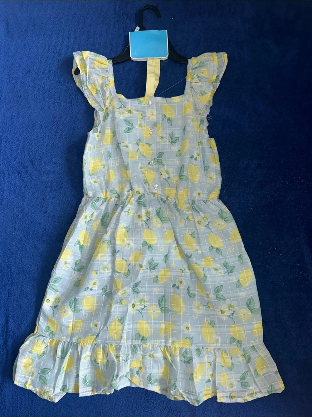 Draper James Girls Dress Blue Yellow Lemon Print Flutter Sleeves Sz 10 NWT purse